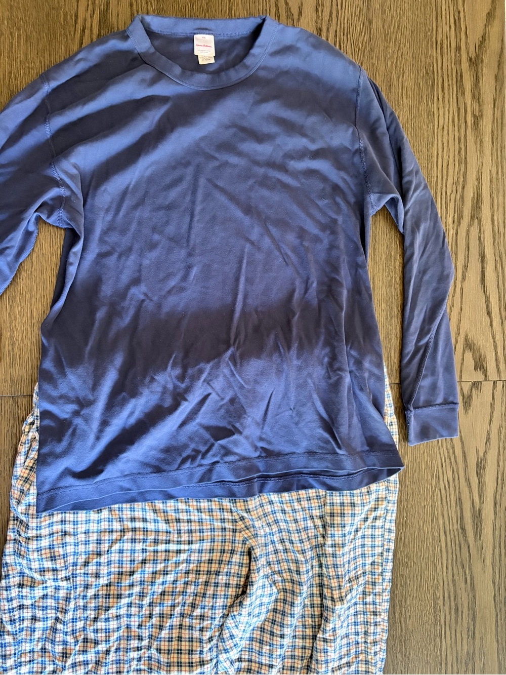 Hanna Andersson Navy Long-Sleeve Top with Blue Plaid Pajama Pants mend unisex